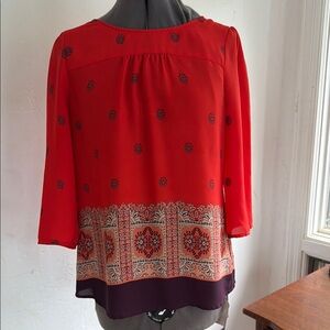 Anthropology Red Printed Border Blouse - Maeve size S